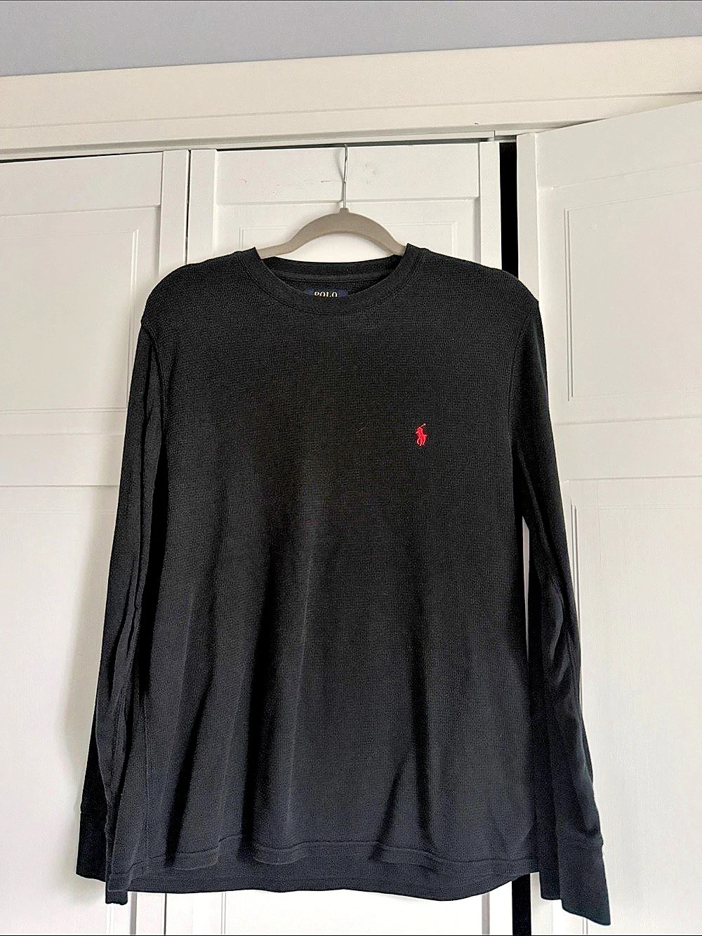 Polo Ralph Lauren Waffle Knit Long Sleeve Crew Shirt Black Large